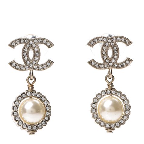 chanel crystal pearl cc earrings|vintage Chanel pearl drop earrings.